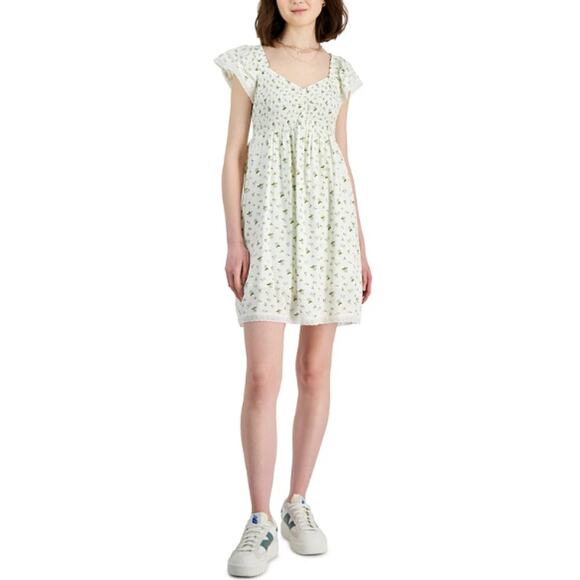 NEW Self Esteem Smocked Floral Dress Large White Green Ruffle Sundress Cottage - Picture 1 of 10